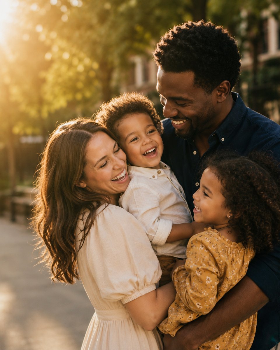 A family together at golden hour