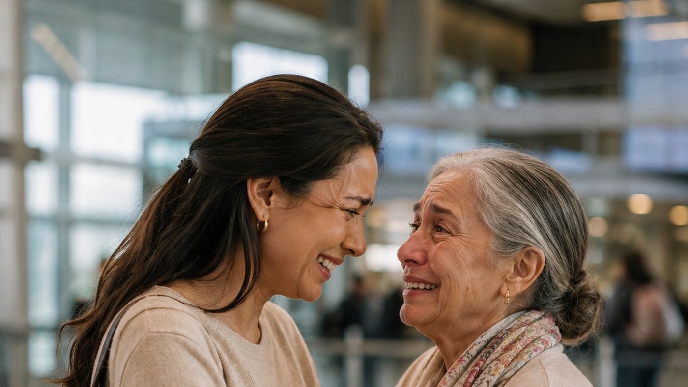 A family arriving at a U.S. airport